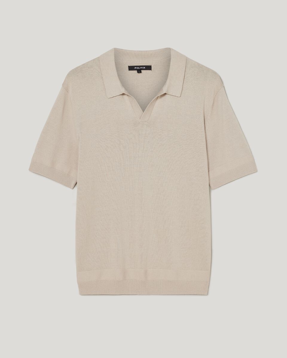 Short Sleeve Trophy Neck Knit, Bone, hi-res